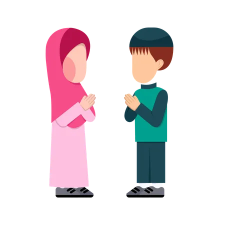 Muslim Kids Greeting Each Other  Illustration