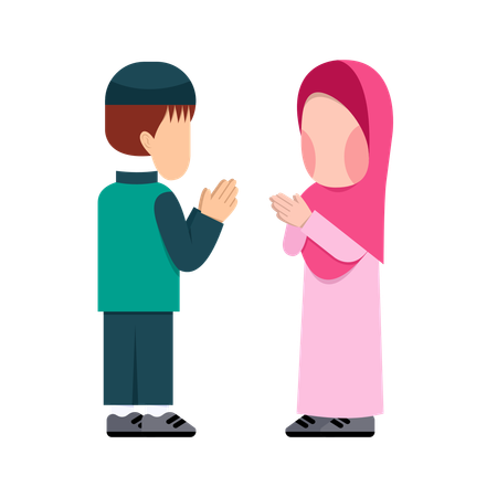 Muslim Kids Greeting Each Other  Illustration