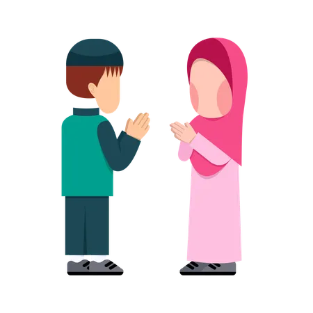 Muslim Kids Greeting Each Other  Illustration