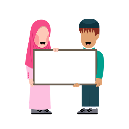 Muslim Kids Holding Board  Illustration