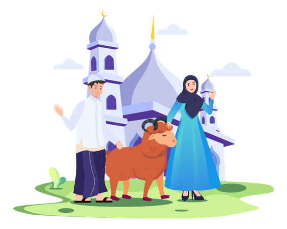 Muslim kids with lamb  Illustration