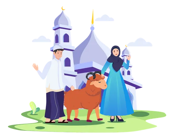 Muslim kids with lamb  Illustration