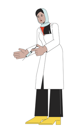 Muslim lab coat physician holding syringe  Illustration