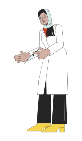 Muslim lab coat physician holding syringe  Illustration