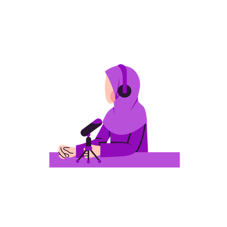 Muslim lady in conversation on podcast  Illustration