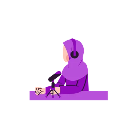 Hijab Woman Podcasting Illustration