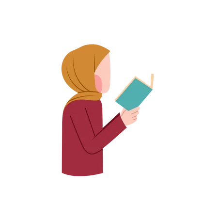Muslim lady reading book Illustration