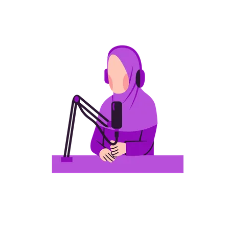 Muslim lady recording podcast  일러스트레이션