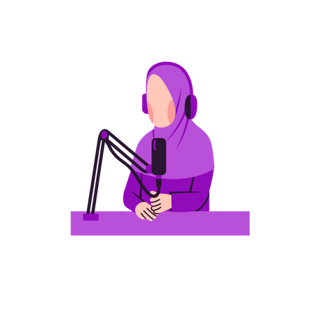 Muslim lady recording podcast  Illustration