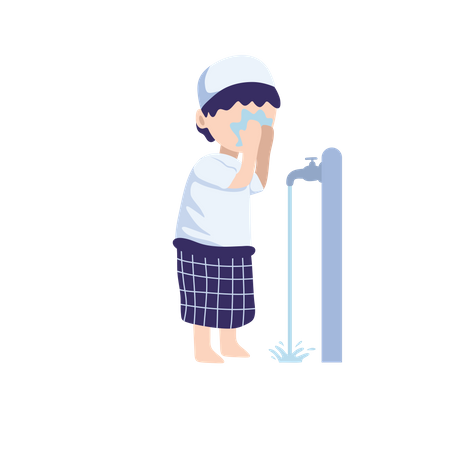 Muslim Little Boy clean up before worship Illustration