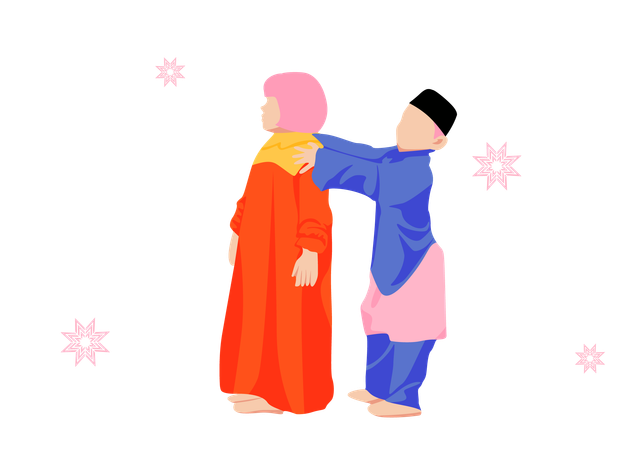 Muslim Little Brother and Sister playing together  Illustration
