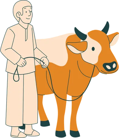 Muslim Male Holding Cow  Illustration