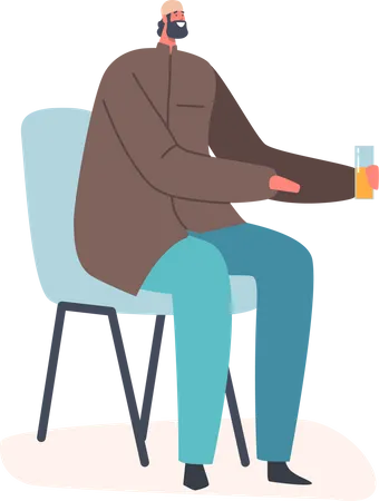 Muslim Male Sitting on Chair and Holding Glass  Illustration