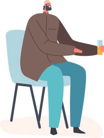 Muslim Male Sitting on Chair and Holding Glass  Illustration