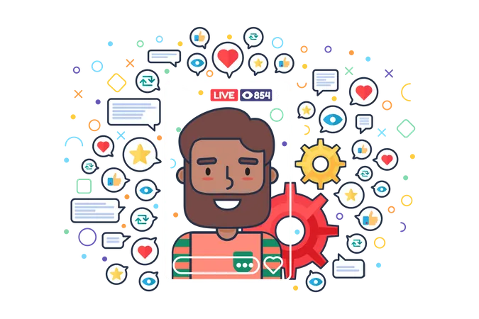 Muslim male streaming on social media  Illustration