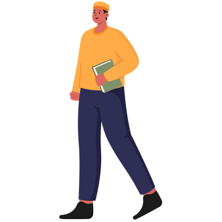 Muslim Male Student Carrying a Book  Illustration