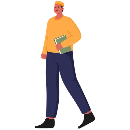 Muslim Male Student Carrying a Book  Illustration