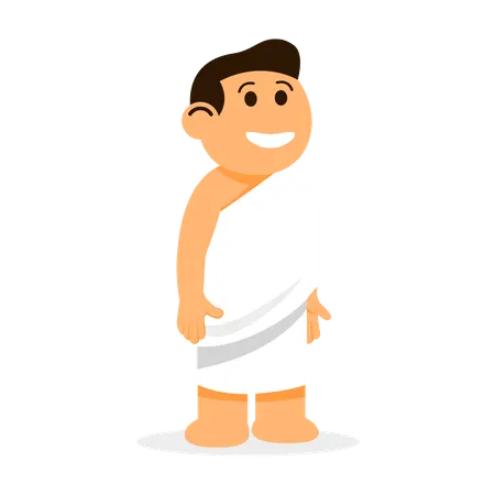 Set Male Character Of Cute Kids Cartoon Hajj Pilgrimage Suitable For Infographic Illustration