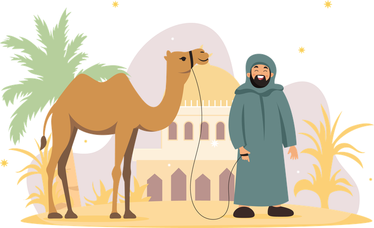 Muslim Man and Camel  Illustration