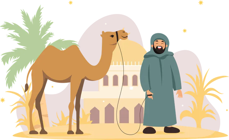 Muslim Man and Camel  Illustration