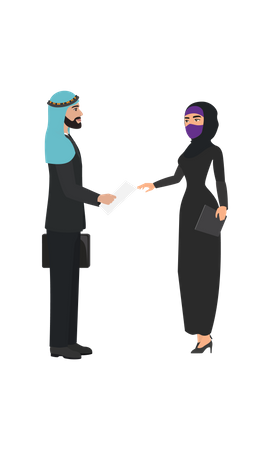 Muslim man and woman doing business talk  Illustration