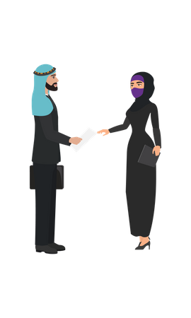 Muslim man and woman doing business talk  Illustration