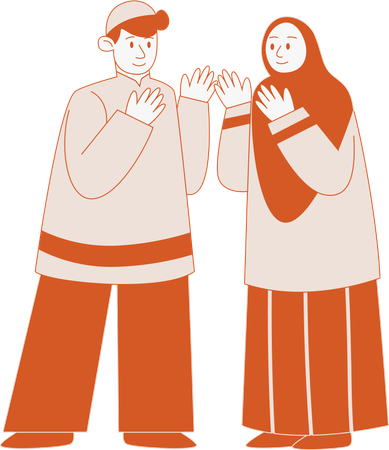 イスラム教徒の男性と女性はお互いを許し合う  イラスト