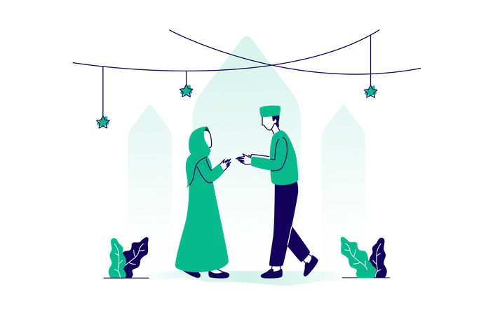 Muslim man and woman forgive each other Illustration
