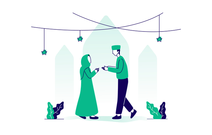 Muslim man and woman forgive each other  Illustration