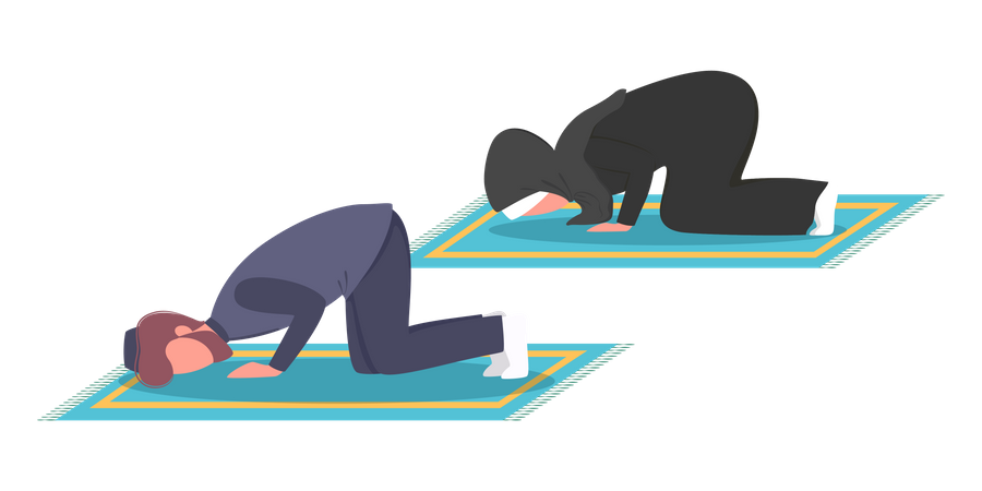 Muslim man and woman praying position Illustration