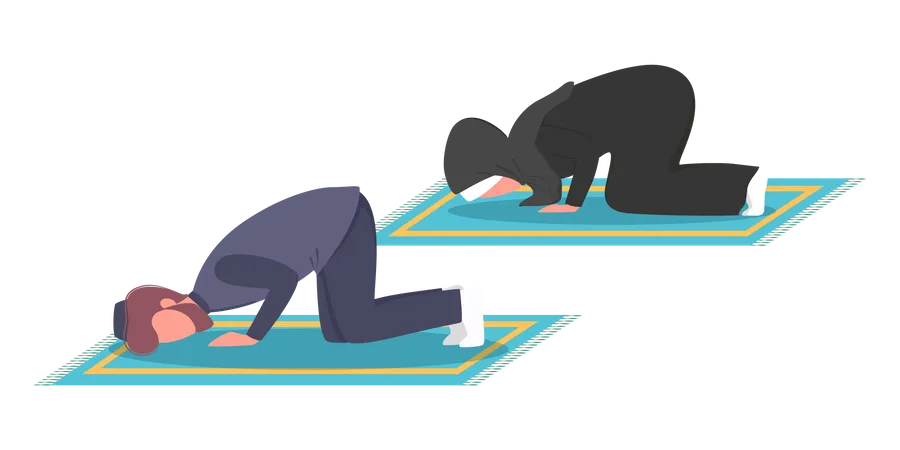 Muslim man and woman praying position  Illustration