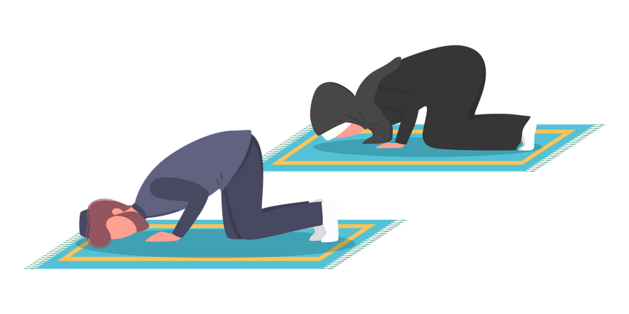 Muslim man and woman praying position  Illustration