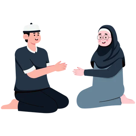 Muslim Man and Woman Who Forgiving on Eid  Illustration