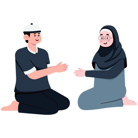 Muslim Man and Woman Who Forgiving on Eid  Illustration