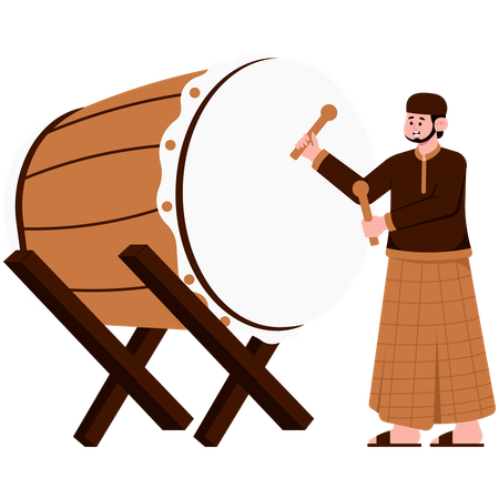 Muslim Man Beating Drum  Illustration