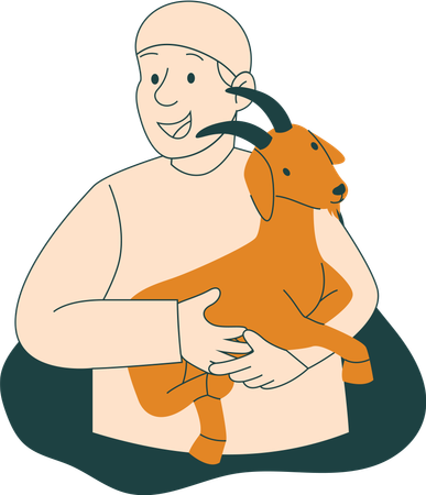 Muslim Man Carrying Goat  Illustration