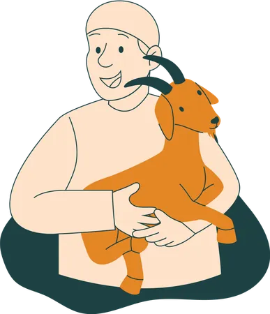 Muslim Man Carrying Goat  Illustration