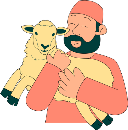 Muslim Man carrying goat  Illustration