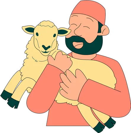 Muslim Man carrying goat  Illustration
