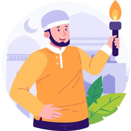 Muslim Man Carrying Torch  Illustration