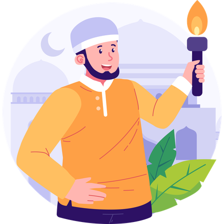 Muslim Man Carrying Torch  Illustration