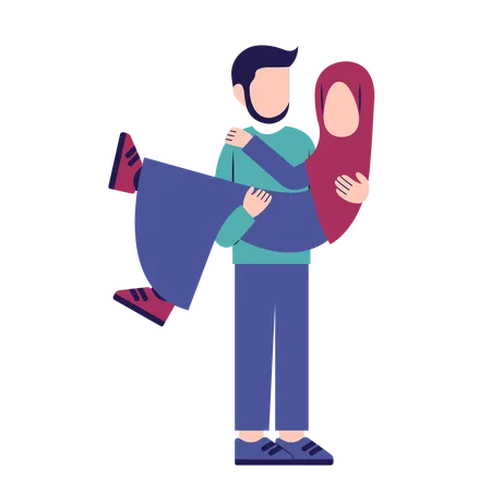 Muslim man carrying woman  Illustration