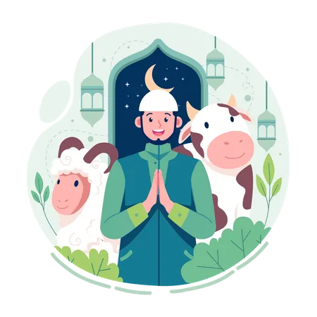 Muslim man celebrate eid al adha  Illustration