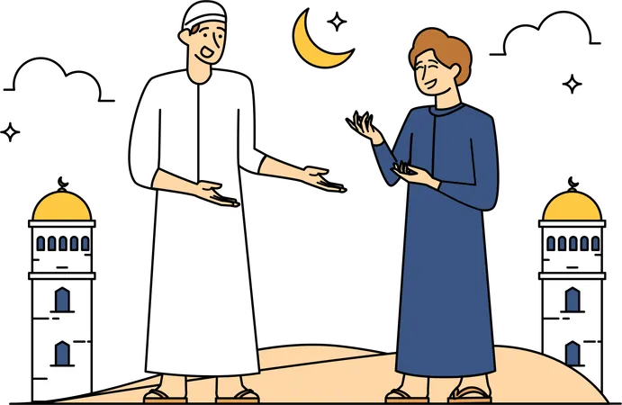 Muslim man chatting with each other  イラスト