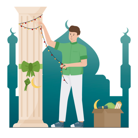 Muslim man decorating before Ramadan festival  Illustration