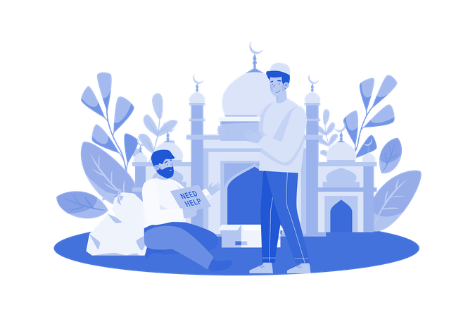 Muslim Man Distributing Zakat In Mosque  Illustration