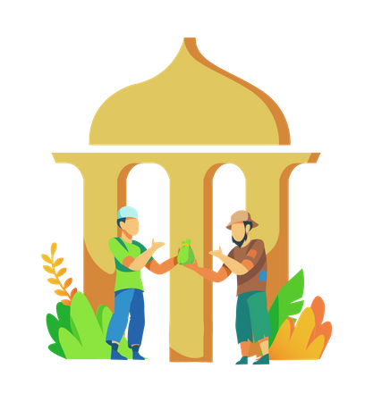 Muslim man distributing zakat in mosques  Illustration