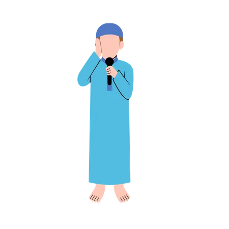 Muslim Man Doing Adzan Or Call To Pray Illustration