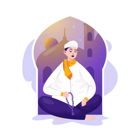 Muslim man doing dhikr  Illustration