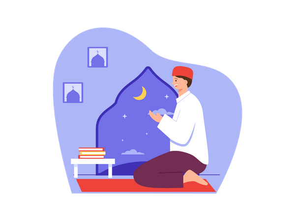 Muslim man doing evening prayer  Illustration